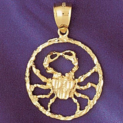 Cancer Crab Zodiac Pendant Necklace Charm Bracelet in Yellow, White or Rose Gold 9431