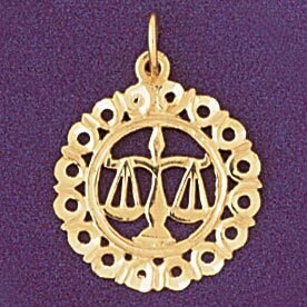Libra Scales Zodiac Pendant Necklace Charm Bracelet in Yellow, White or Rose Gold 9446
