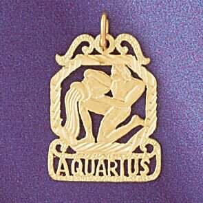 Aquarius Water Bearer Zodiac Pendant Necklace Charm Bracelet in Yellow, White or Rose Gold 9462