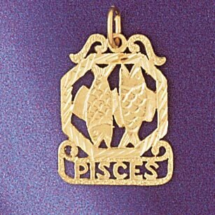 Pisces Fishes Zodiac Pendant Necklace Charm Bracelet in Yellow, White or Rose Gold 9463
