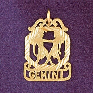 Gemini Twins Zodiac Pendant Necklace Charm Bracelet in Yellow, White or Rose Gold 9466