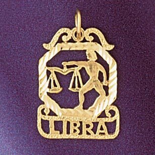 Libra Scales Zodiac Pendant Necklace Charm Bracelet in Yellow, White or Rose Gold 9470