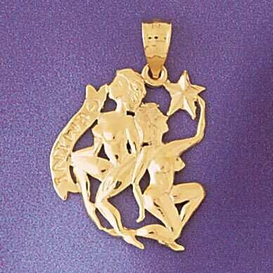 Gemini Twins Zodiac Pendant Necklace Charm Bracelet in Yellow, White or Rose Gold 9478