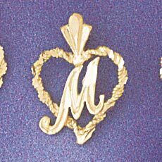 Dazzlers Jewelry Initial M Heart Pendant Necklace Charm Bracelet in Yellow, White or Rose Gold 9579…