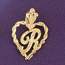 Initial R Heart Pendant Necklace Charm Bracelet in Yellow, White or Rose Gold 9579r