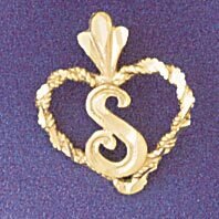 Initial S Heart Pendant Necklace Charm Bracelet in Yellow, White or Rose Gold 9579s