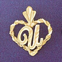 Dazzlers Jewelry Initial U Heart Pendant Necklace Charm Bracelet in Yellow, White or Rose Gold 9579…