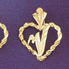 Initial V Heart Pendant Necklace Charm Bracelet in Yellow, White or Rose Gold 9579v