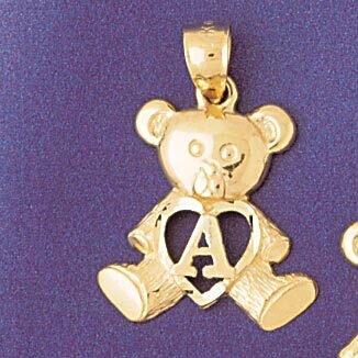 Initial A Teddy Bear Pendant Necklace Charm Bracelet in Yellow, White or Rose Gold 9580a
