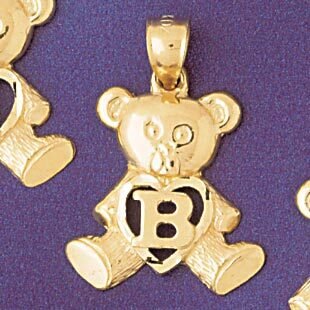 Initial B Teddy Bear Pendant Necklace Charm Bracelet in Yellow, White or Rose Gold 9580b