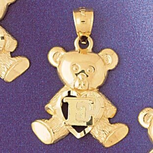 Initial E Teddy Bear Pendant Necklace Charm Bracelet in Yellow, White or Rose Gold 9580e