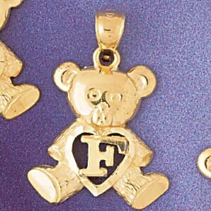 Initial F Teddy Bear Pendant Necklace Charm Bracelet in Yellow, White or Rose Gold 9580f
