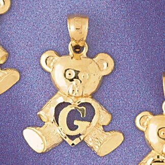 Initial G Teddy Bear Pendant Necklace Charm Bracelet in Yellow, White or Rose Gold 9580g
