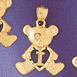 Initial I Teddy Bear Pendant Necklace Charm Bracelet in Yellow, White or Rose Gold 9580i