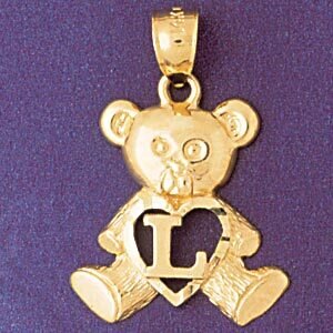 Initial L Teddy Bear Pendant Necklace Charm Bracelet in Yellow, White or Rose Gold 9580l