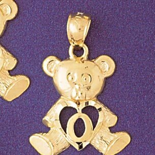 Initial O Teddy Bear Pendant Necklace Charm Bracelet in Yellow, White or Rose Gold 9580o