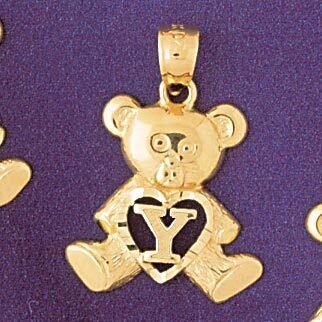 Initial Y Teddy Bear Pendant Necklace Charm Bracelet in Yellow, White or Rose Gold 9580y
