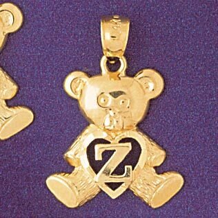 Initial Z Teddy Bear Pendant Necklace Charm Bracelet in Yellow, White or Rose Gold 9580z