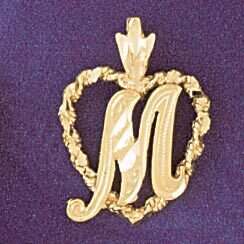 Dazzlers Jewelry Initial M Heart Pendant Necklace Charm Bracelet in Yellow, White or Rose Gold 9581…