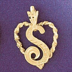 Dazzlers Jewelry Initial S Heart Pendant Necklace Charm Bracelet in Yellow, White or Rose Gold 9581…
