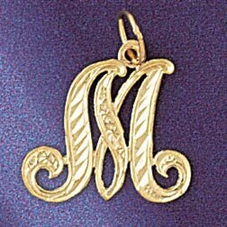 Initial M Classic Pendant Necklace Charm Bracelet in Yellow, White or Rose Gold 9560m