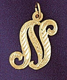 Initial N Classic Pendant Necklace Charm Bracelet in Yellow, White or Rose Gold 9560n