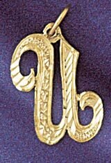 Dazzlers Jewelry Initial U Classic Pendant Necklace Charm Bracelet in Yellow, White or Rose Gold 95…