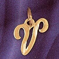 Initial V Pendant Necklace Charm Bracelet in Yellow, White or Rose Gold 9564v