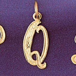 Initial Q Pendant Necklace Charm Bracelet in Yellow, White or Rose Gold 9565q