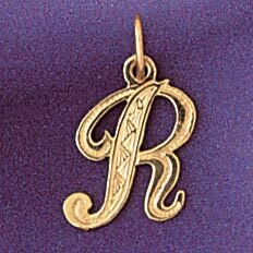 Initial R Pendant Necklace Charm Bracelet in Yellow, White or Rose Gold 9565r