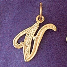 Initial V Pendant Necklace Charm Bracelet in Yellow, White or Rose Gold 9565v