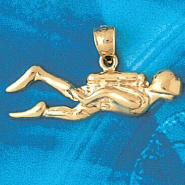 Scuba Diving Diver Pendant Necklace Charm Bracelet in Yellow, White or Rose Gold 1396