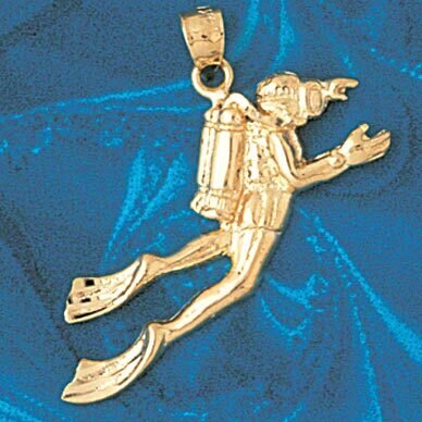 Scuba Diving Diver Pendant Necklace Charm Bracelet in Yellow, White or Rose Gold 1397