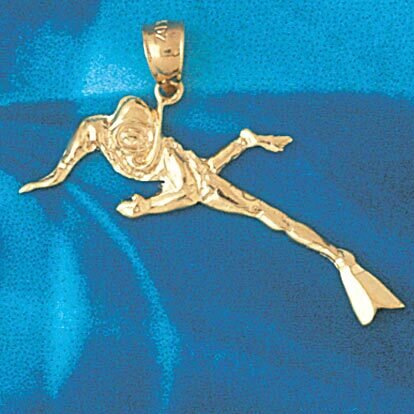 Scuba Diving Diver Pendant Necklace Charm Bracelet in Yellow, White or Rose Gold 1398
