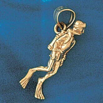 Scuba Diving Diver Pendant Necklace Charm Bracelet in Yellow, White or Rose Gold 1402