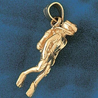 Scuba Diving Diver Pendant Necklace Charm Bracelet in Yellow, White or Rose Gold 1403