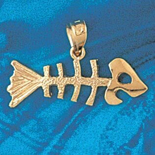 Fish Skeleton Pendant Necklace Charm Bracelet in Yellow, White or Rose Gold 1413