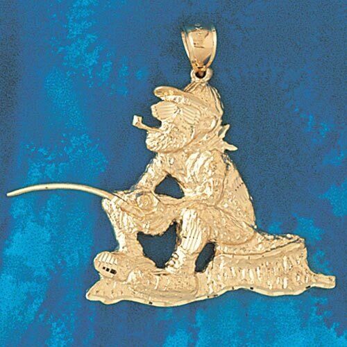 Fishing Man Fisher Pendant Necklace Charm Bracelet in Yellow, White or Rose Gold 1416