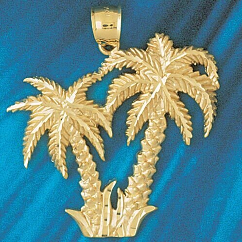 Palm Tree Pendant Necklace Charm Bracelet in Yellow, White or Rose Gold 1440