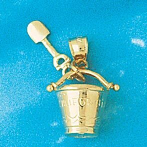 Beach Bucket and Shovel Pendant Necklace Charm Bracelet in Yellow, White or Rose Gold 1478