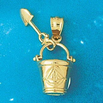Beach Bucket and Shovel Pendant Necklace Charm Bracelet in Yellow, White or Rose Gold 1479