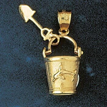 Beach Bucket and Shovel Pendant Necklace Charm Bracelet in Yellow, White or Rose Gold 1482