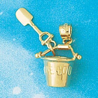 Beach Bucket and Shovel Pendant Necklace Charm Bracelet in Yellow, White or Rose Gold 1483