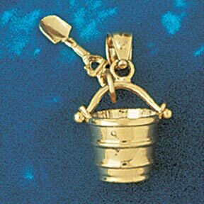 Beach Bucket and Shovel Pendant Necklace Charm Bracelet in Yellow, White or Rose Gold 1486