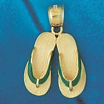 Sandal Flip Flop Green Enamel Pendant Necklace Charm Bracelet in Yellow, White or Rose Gold 1503