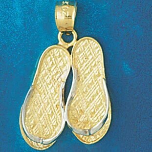 Two Tone White Sandal Flip Flop Pendant Necklace Charm Bracelet in Yellow, White or Rose Gold 1504
