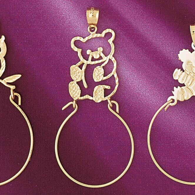 Teddy Bear Holder Pendant Necklace Charm Bracelet in Yellow, White or Rose Gold 4244
