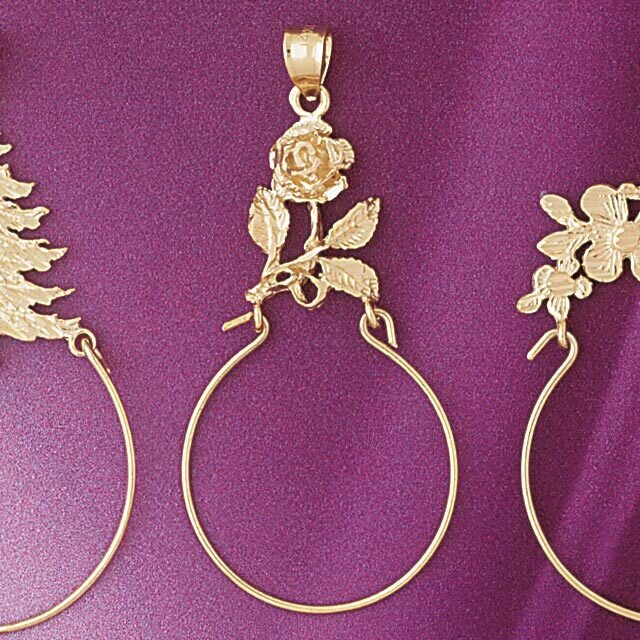Rose Flower Holder Pendant Necklace Charm Bracelet in Yellow, White or Rose Gold 4262