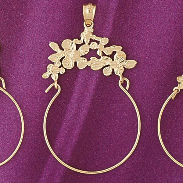 Rose Flower Holder Pendant Necklace Charm Bracelet in Yellow, White or Rose Gold 4263