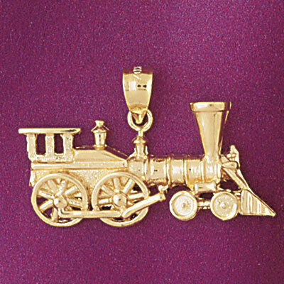 Locomotive Train Pendant Necklace Charm Bracelet in Yellow, White or Rose Gold 4395